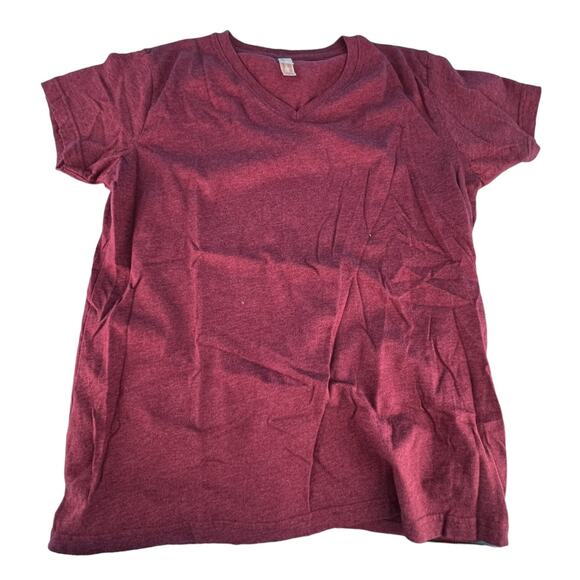 LAT Ladies V-Neck Short Sleeve Tee Shirt Top Ladies Size Large Burgundy - Picture 1 of 8